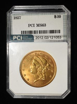 1857 $20 LIBERTY GOLD PCI CH BU. CHECK OUT OUR UPCOMING AUCTIONS ESTIMATE $43000 - $48000.