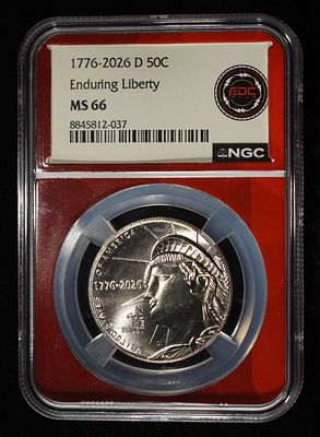 1776-2026-D 50C ENDURING LIBERTY NGC MS66. LEADERS IN ON-LINE AUCTIONS ESTIMATE $100 - $150.