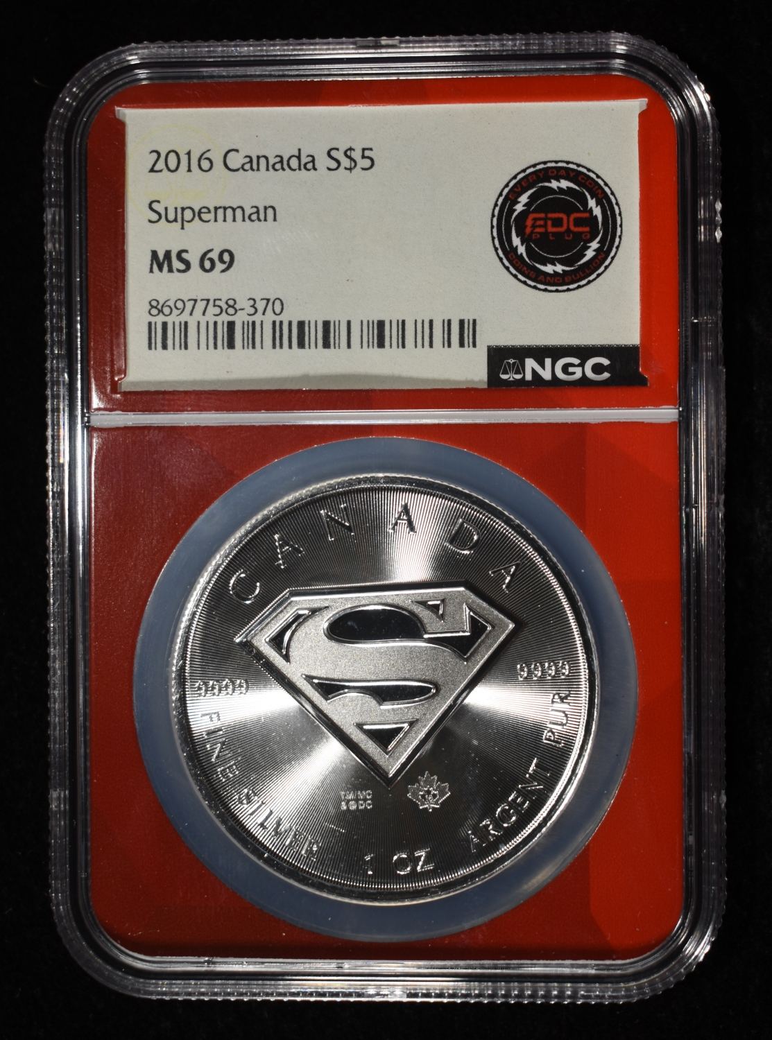 2016 1 OZ SILVER CANADA SUPERMAN NGC MS-69