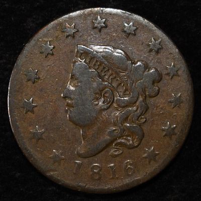 1816 LARGE CENT VG. BID WITH SILVER CITY AUCTIONS ESTIMATE $50 - $75.
