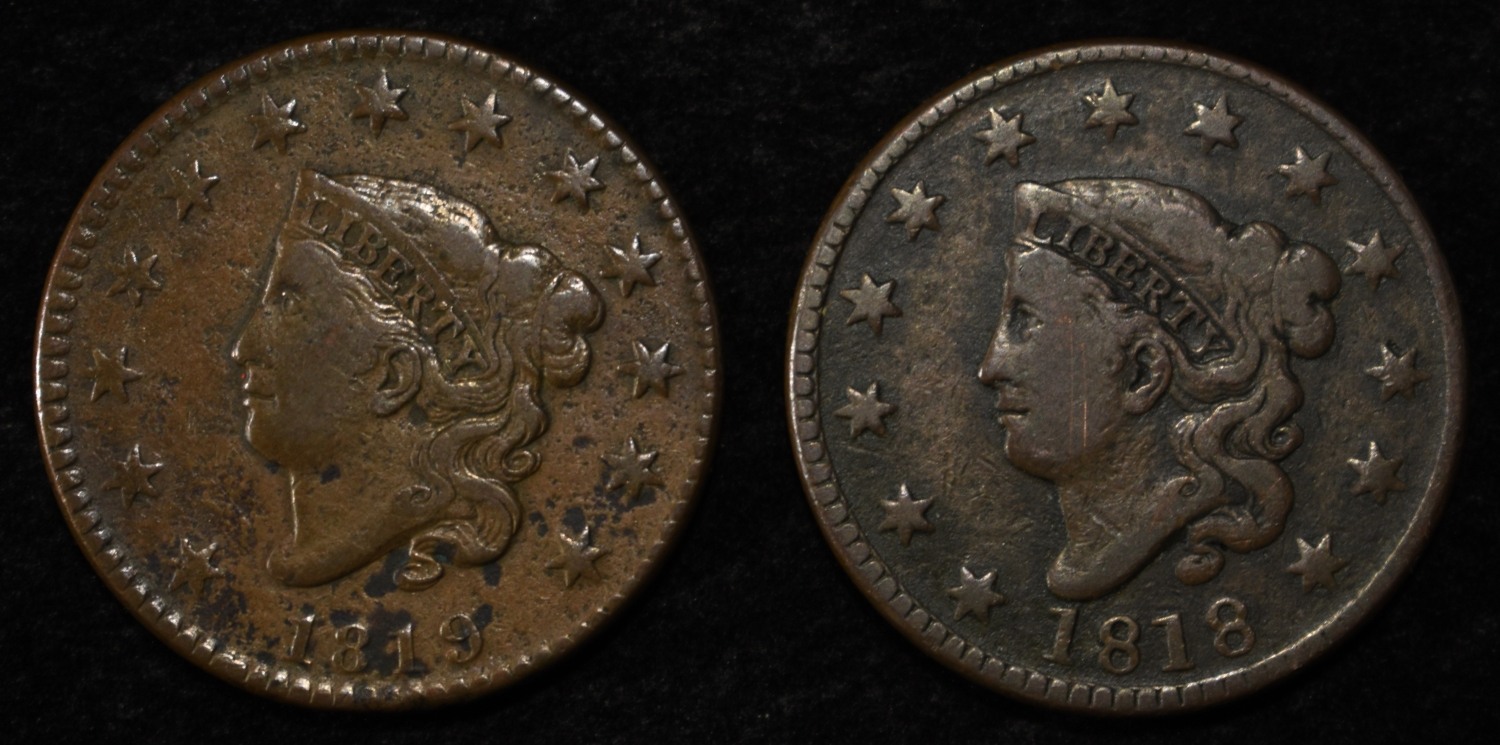 2 LARGE CENTS 1818 FINE & 1819 FINE-SCRATCHES REV.