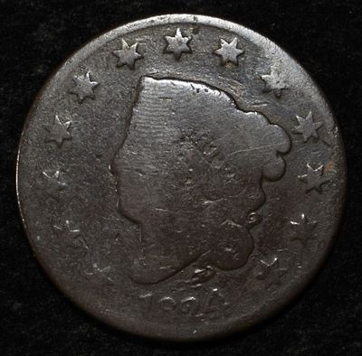1824 LARGE CENT GOOD. WEEKLY COIN & CURRENCY AUCTIONS ESTIMATE $75 - $100.