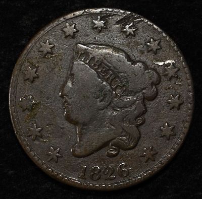 1826 LARGE CENT VG. BID WITH SILVER CITY AUCTIONS ESTIMATE $80 - $100.