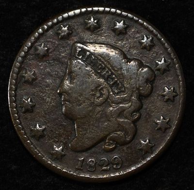 1829 LARGE CENT VG. TOP RATED AUCTION HOUSE ESTIMATE $100 - $130.