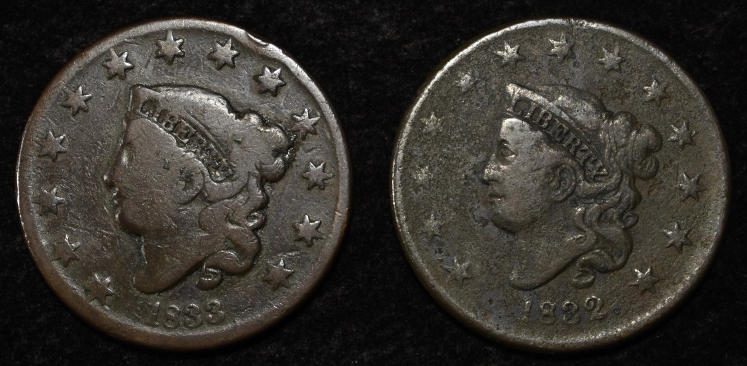 1832 & 1833 LARGE CENTS G/VG