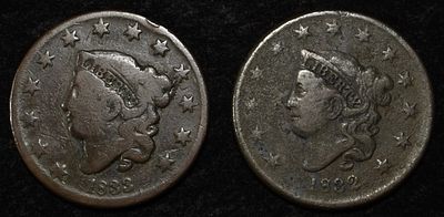 1832 & 1833 LARGE CENTS G/VG. CHECK OUT OUR UPCOMING AUCTIONS ESTIMATE $60 - $80.