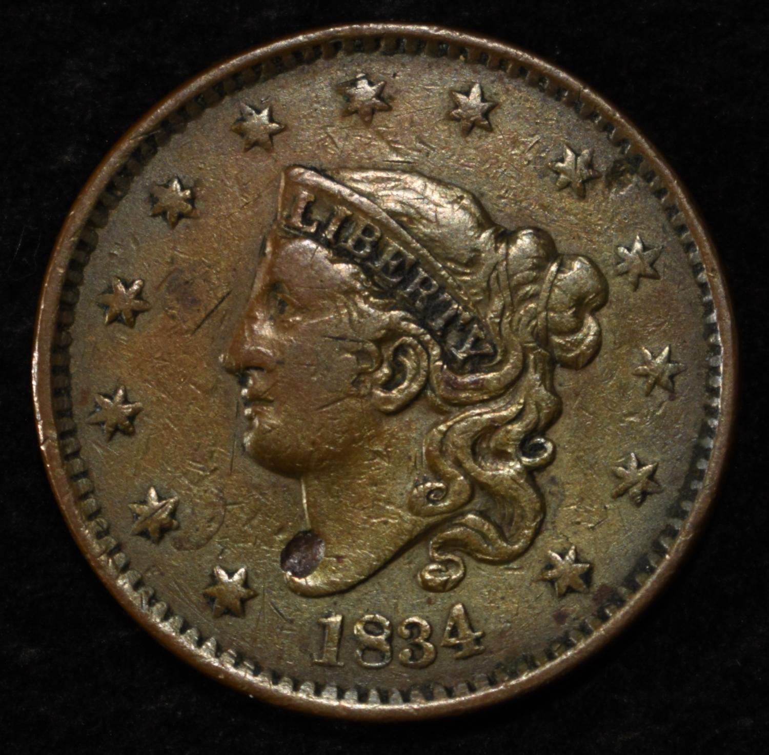 1834 LARGE CENT VF