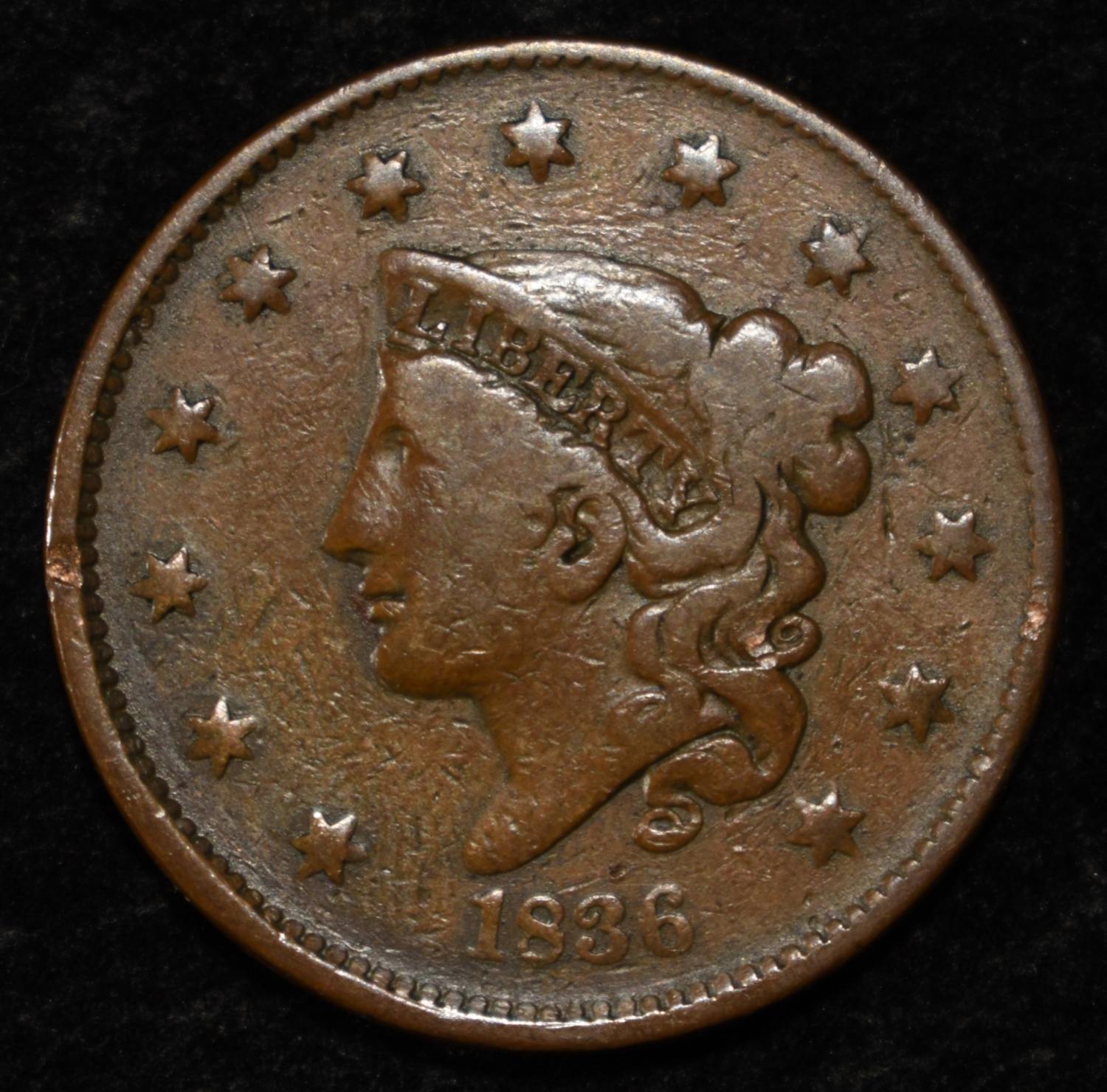 1836 LARGE CENT VG/F