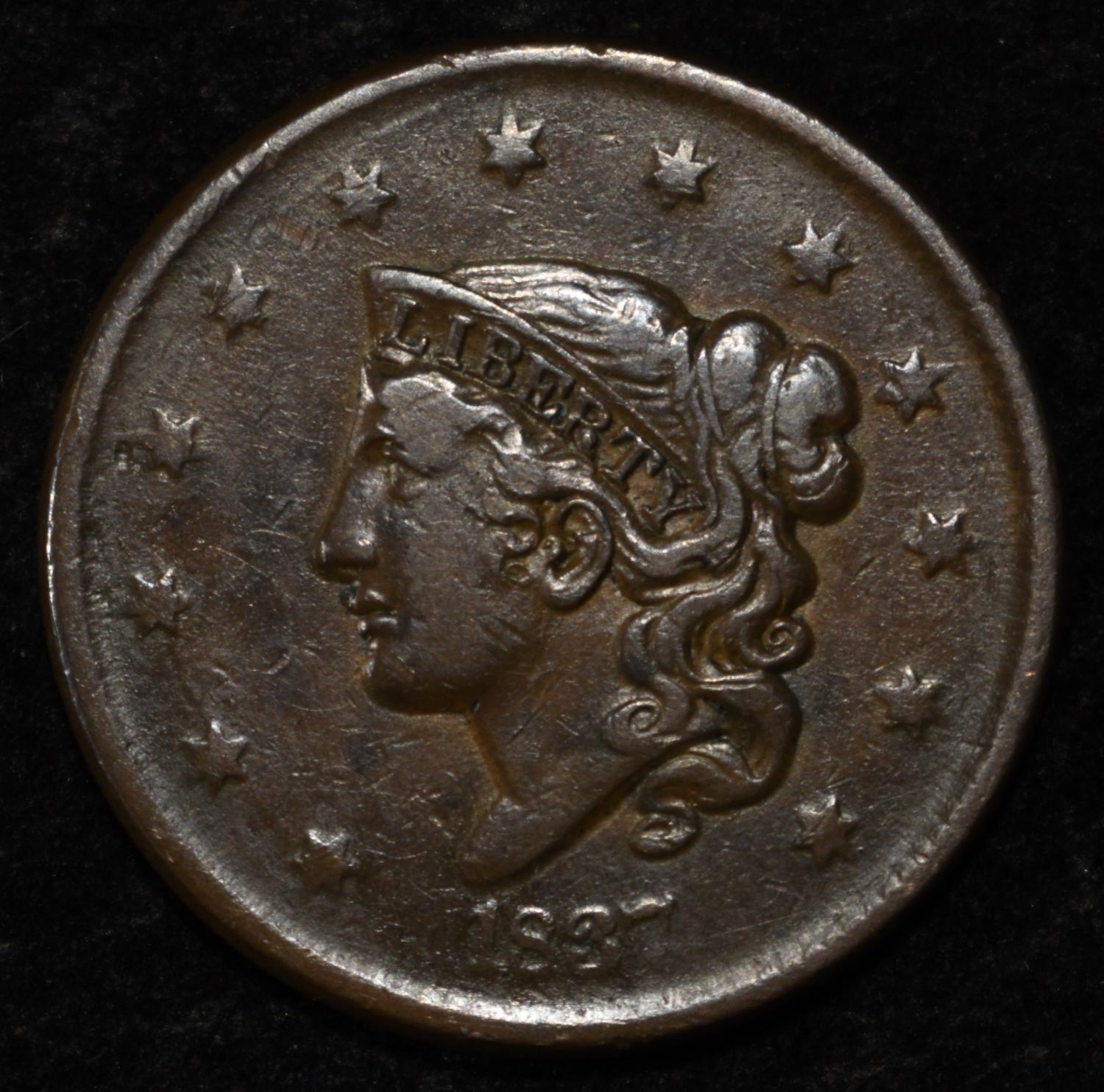 1837 LARGE CENT XF