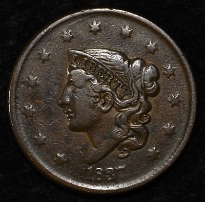 1837 LARGE CENT XF. CHECK OUT OUR UPCOMING AUCTIONS ESTIMATE $130 - $150.
