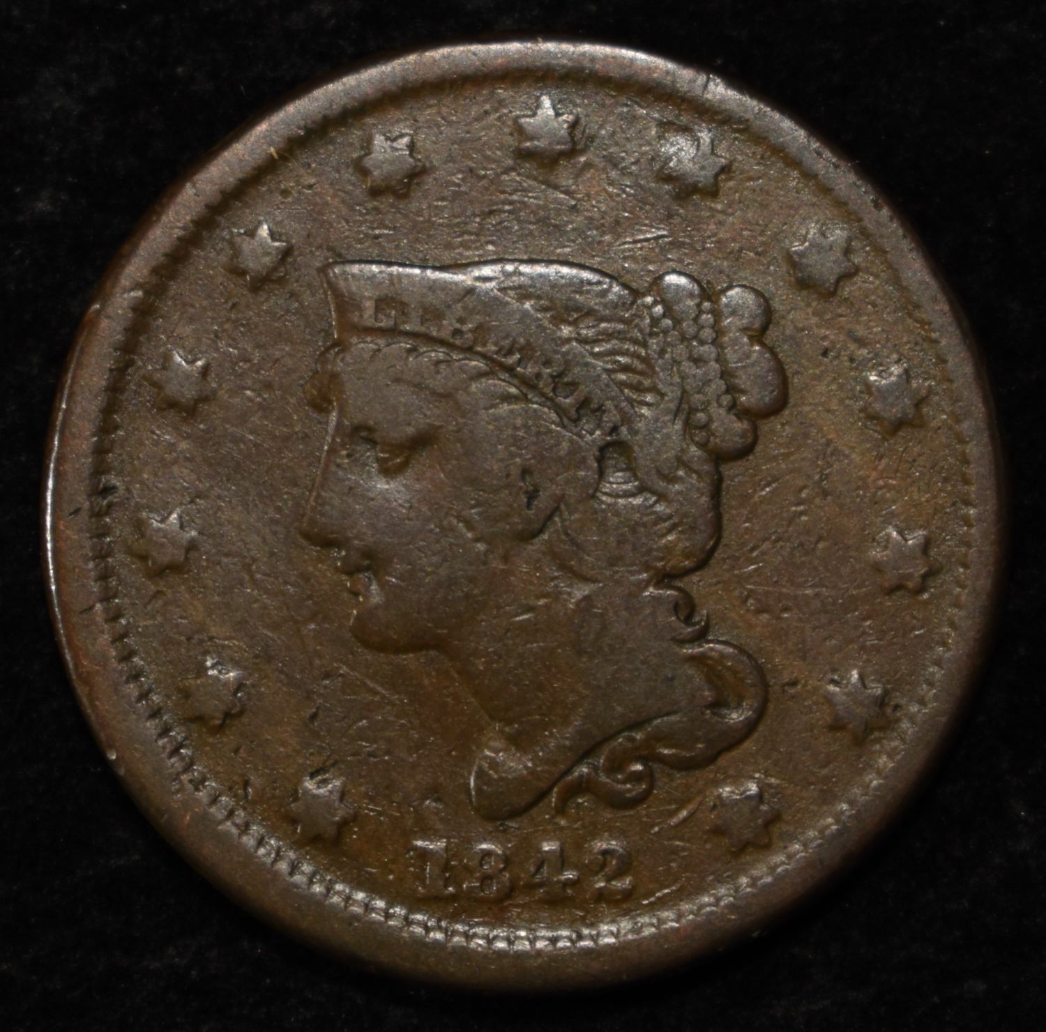 1842 SMALL DATE LARGE CENT FINE
