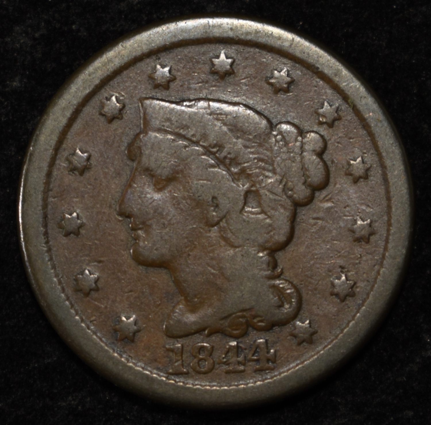 1844/81 LARGE CENT VG