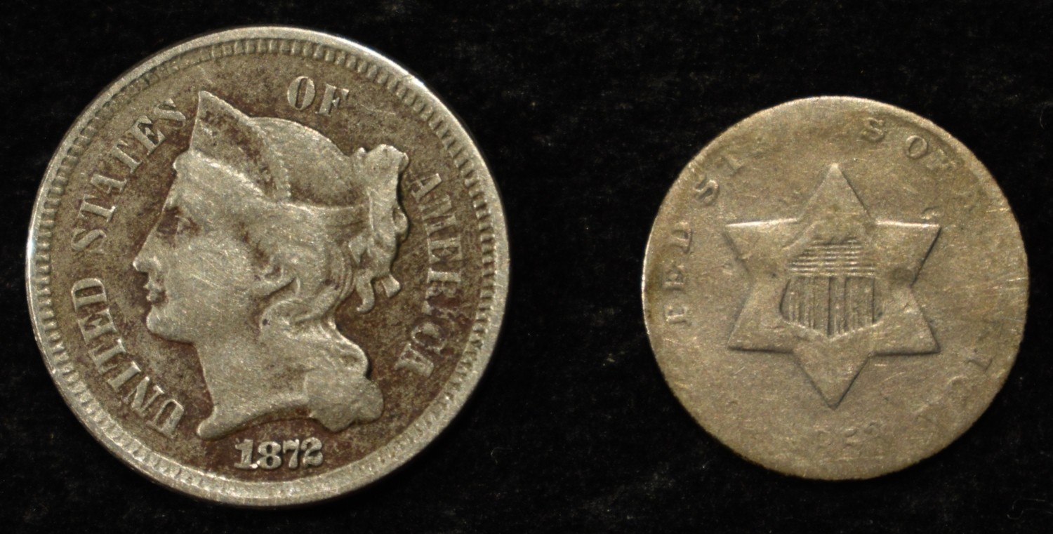 1853 3 CENT SILVER & 1872 3 CENT NICKEL