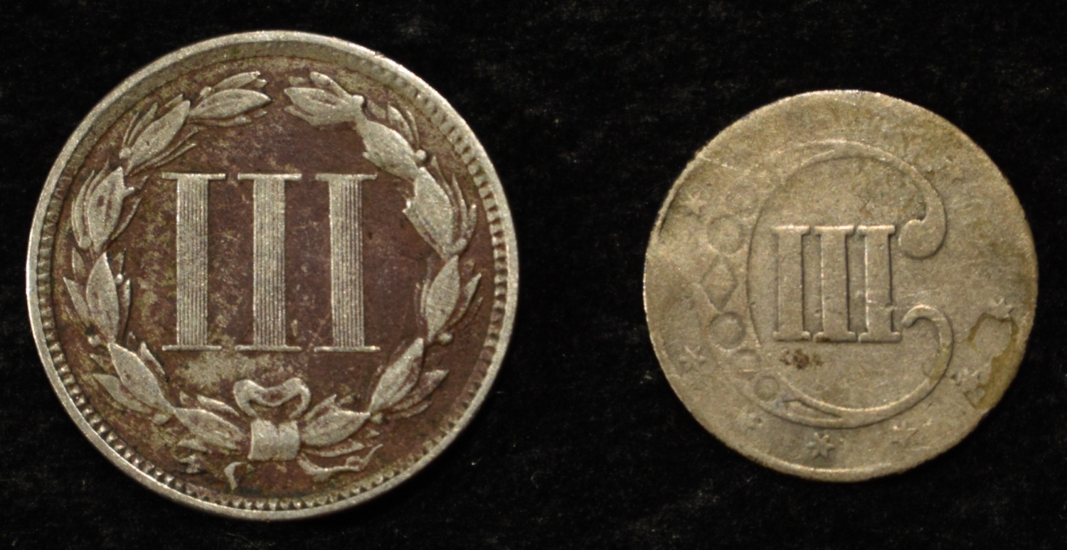 1853 3 CENT SILVER & 1872 3 CENT NICKEL