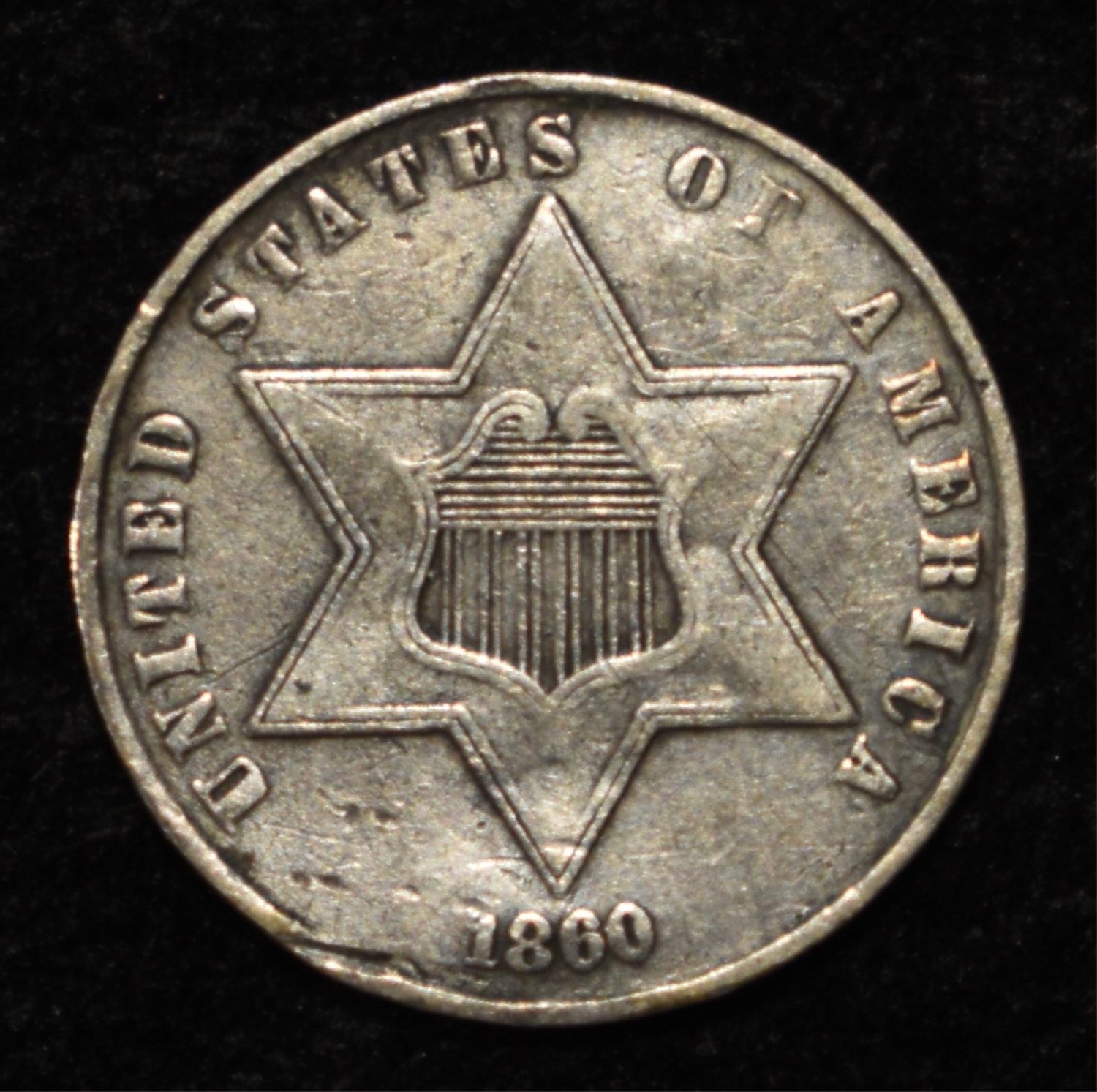 1860 3 CENT SILVER VF/XF