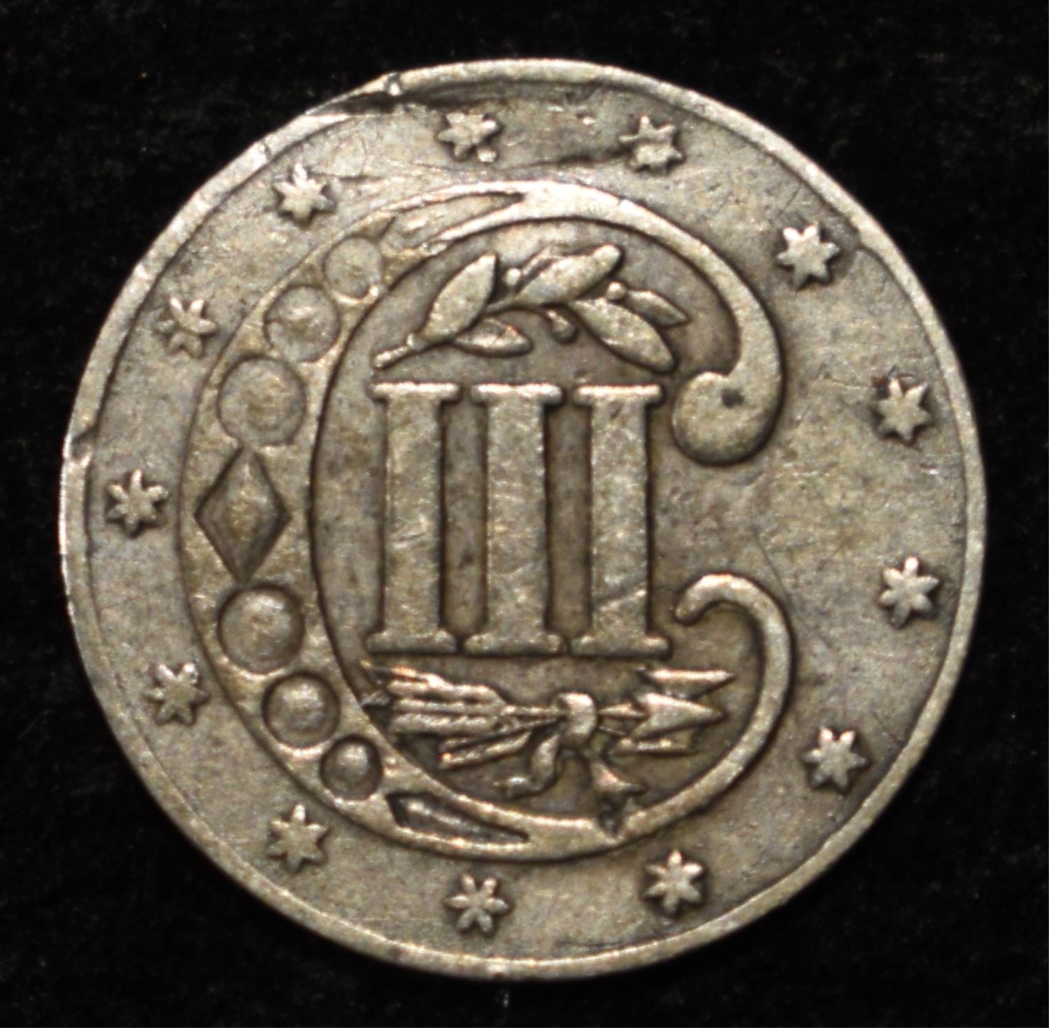 1860 3 CENT SILVER VF/XF