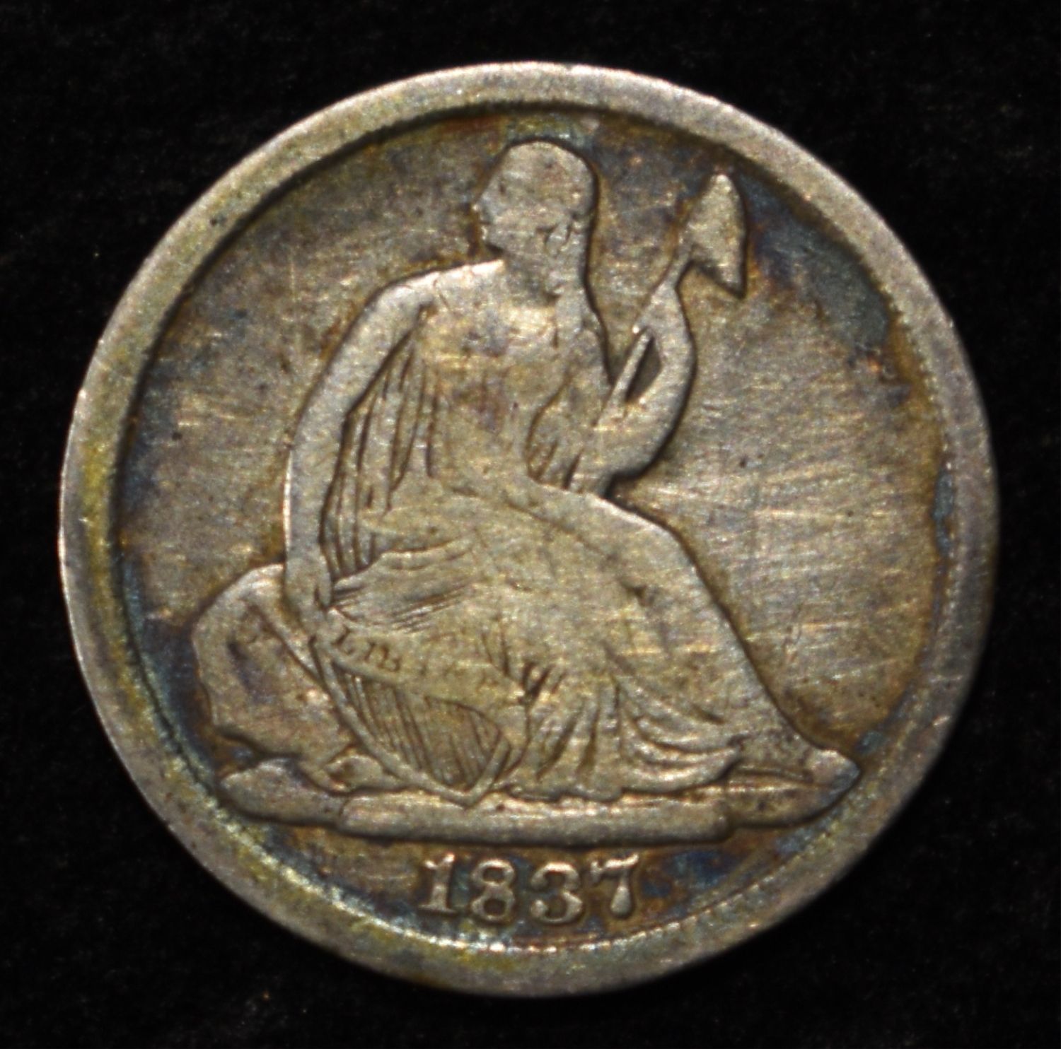 1837 NO STARS SEATED LIBERTY HALF DIME FINE