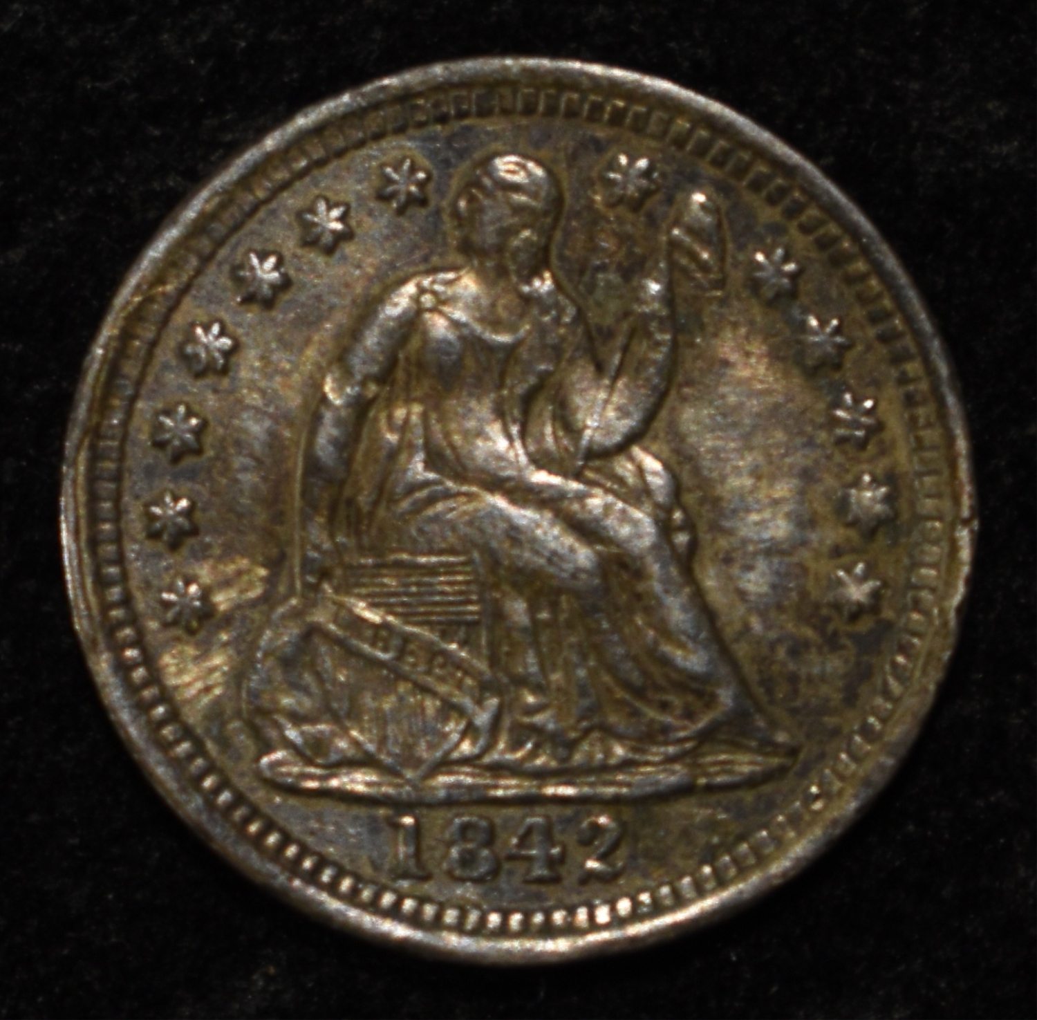 1842 SEATED LIBERTY HALF DIME AU REV DAMAGE