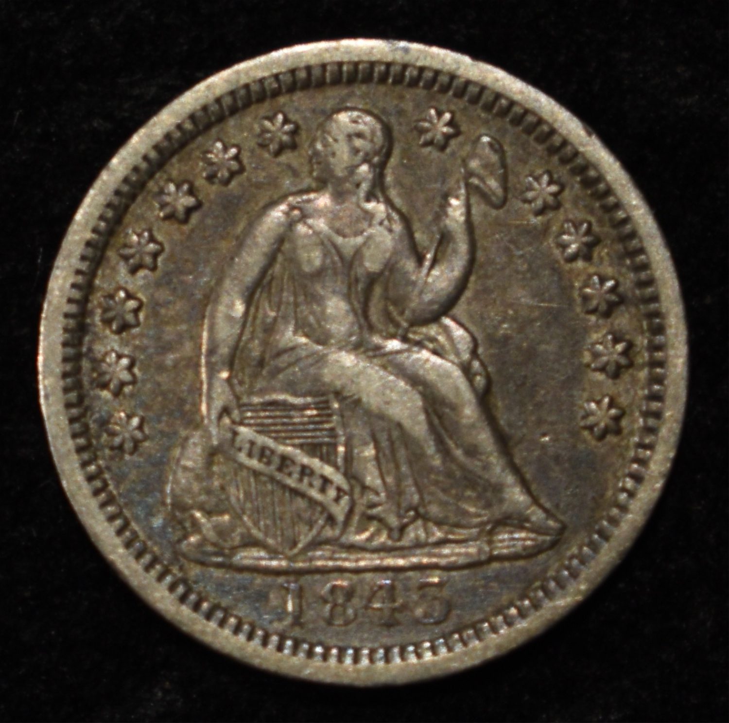 1843 SEATED LIBERTY HALF DIME XF