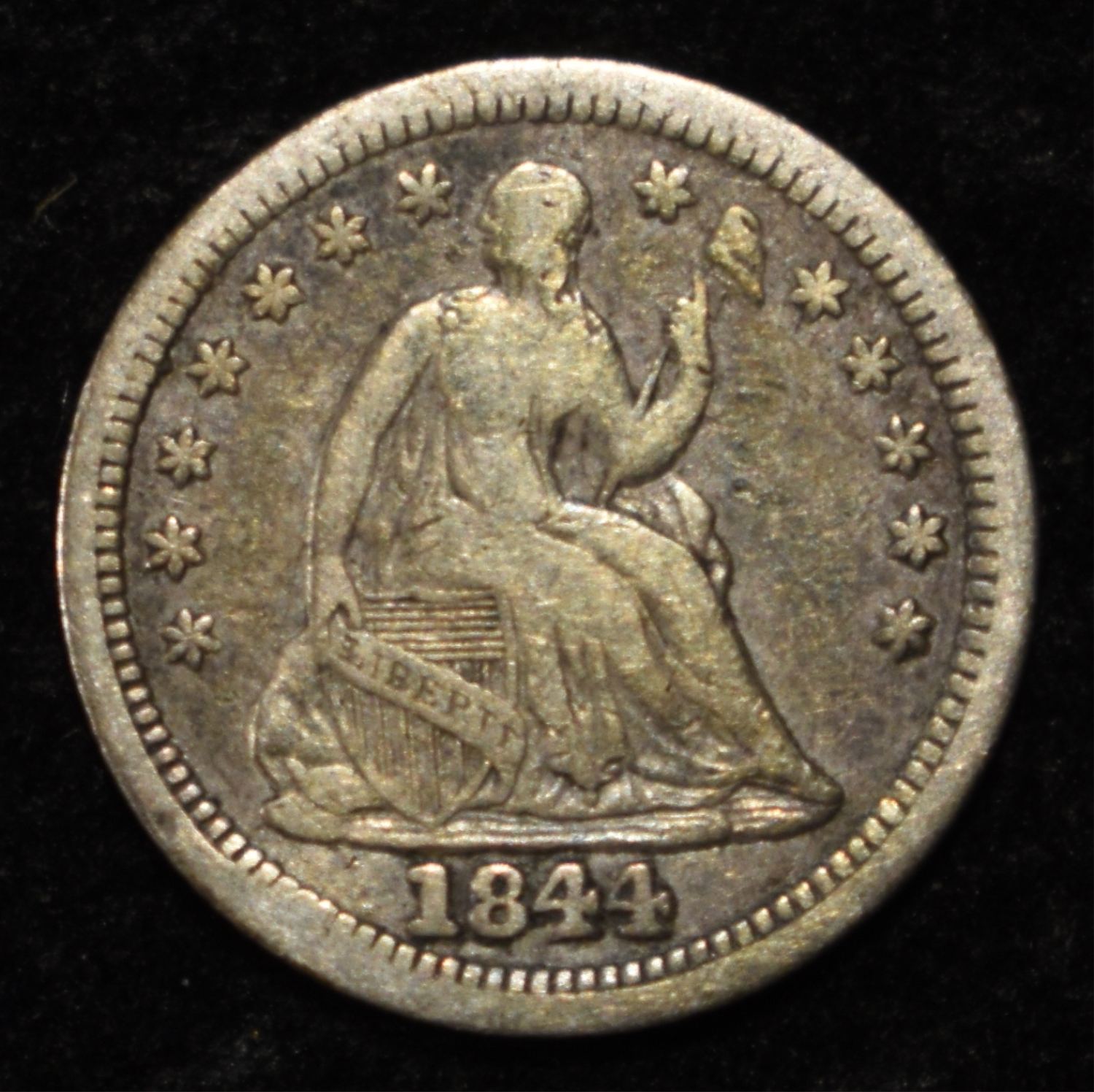 1844 SEATED LIBERTY HALF DIME F/VF