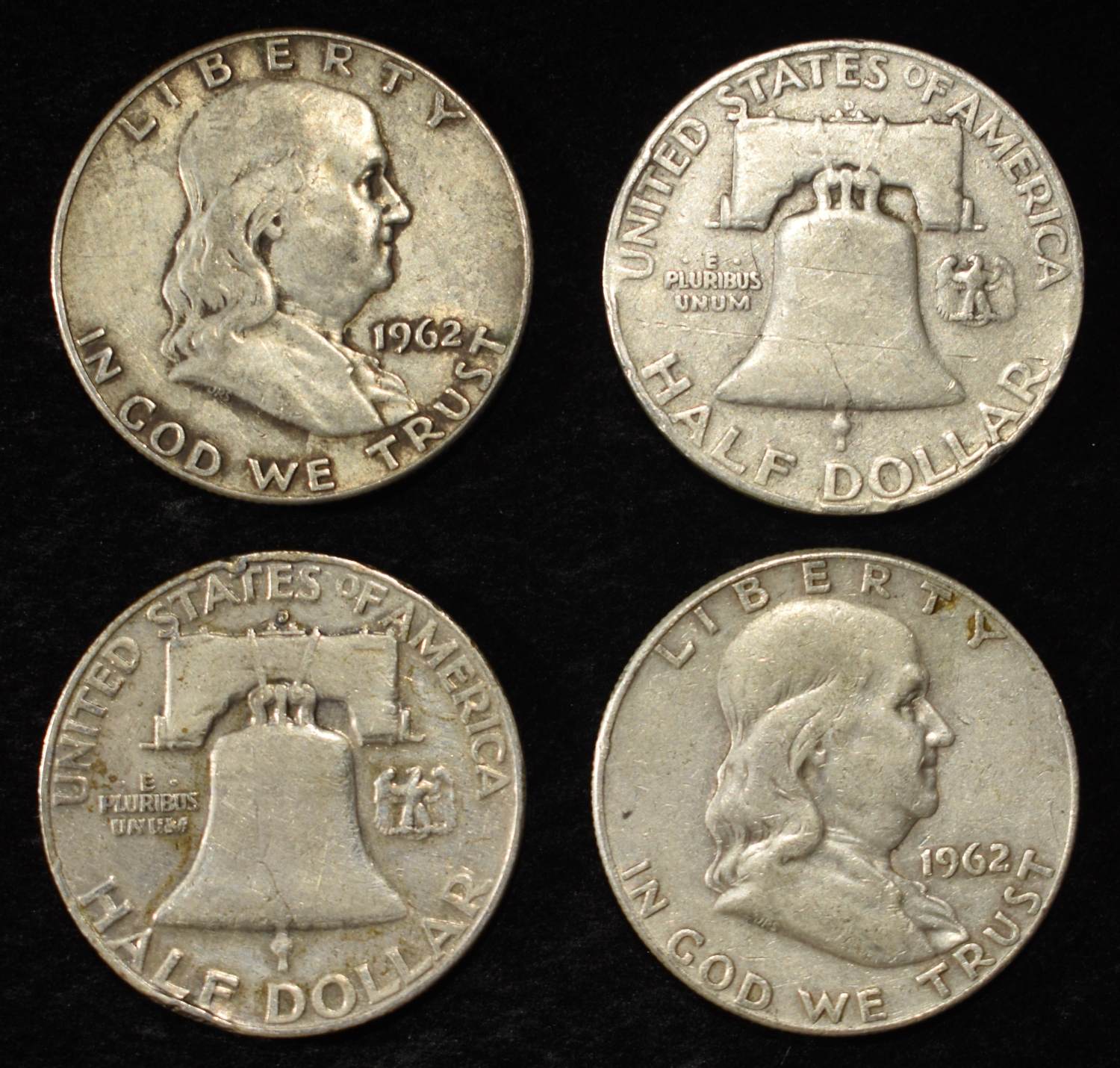(10) 90% SILVER FRANKLIN HALF DOLLARS