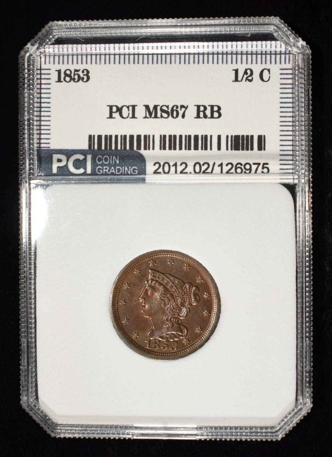 1853 BRAIDED HAIR HALF CENT PCI SUPERB GEM BU RB