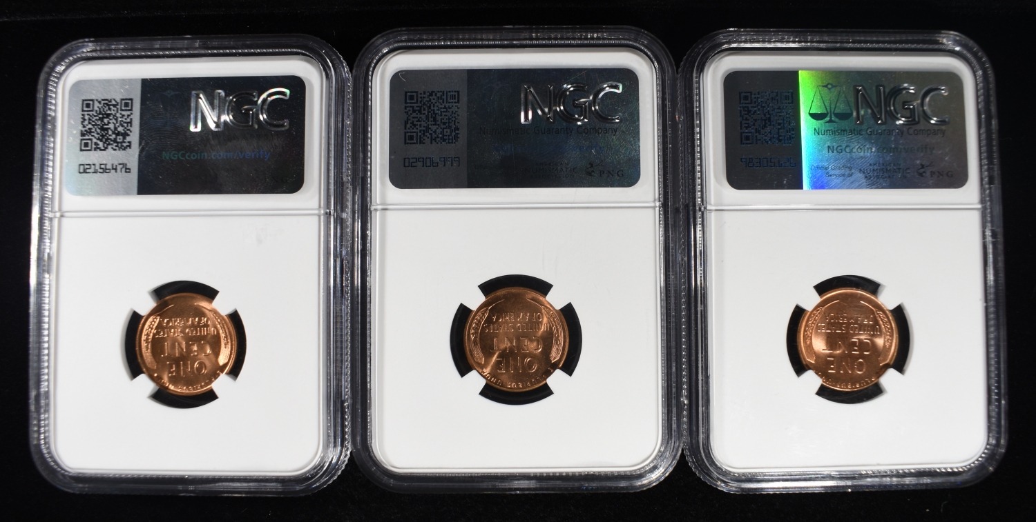 1955-D, 1957-D & 1958 WHEAT CENT NGC MS66 RD