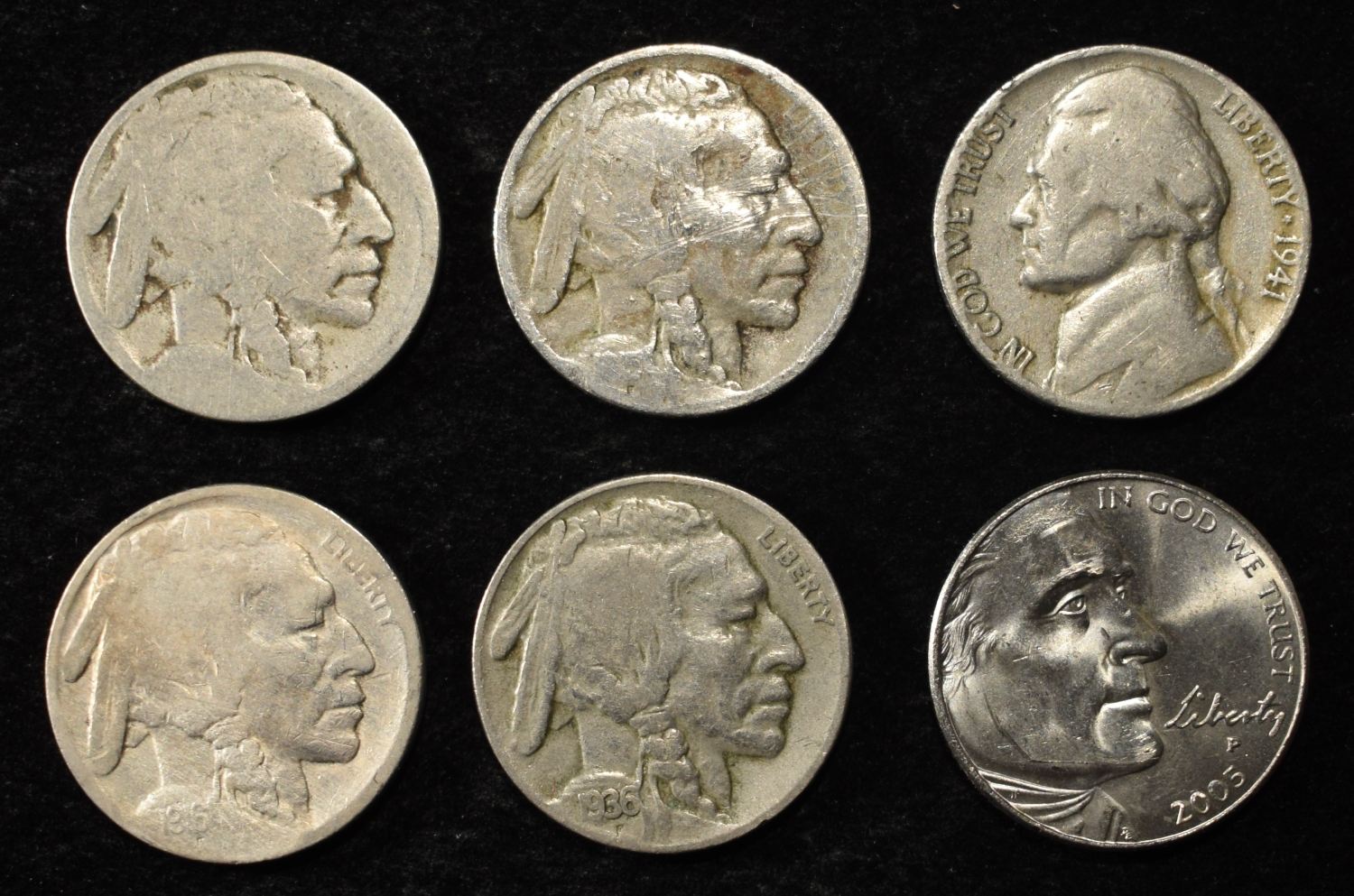 (4) BUFFALO NICKELS & (2) JEFFERSON NICKELS