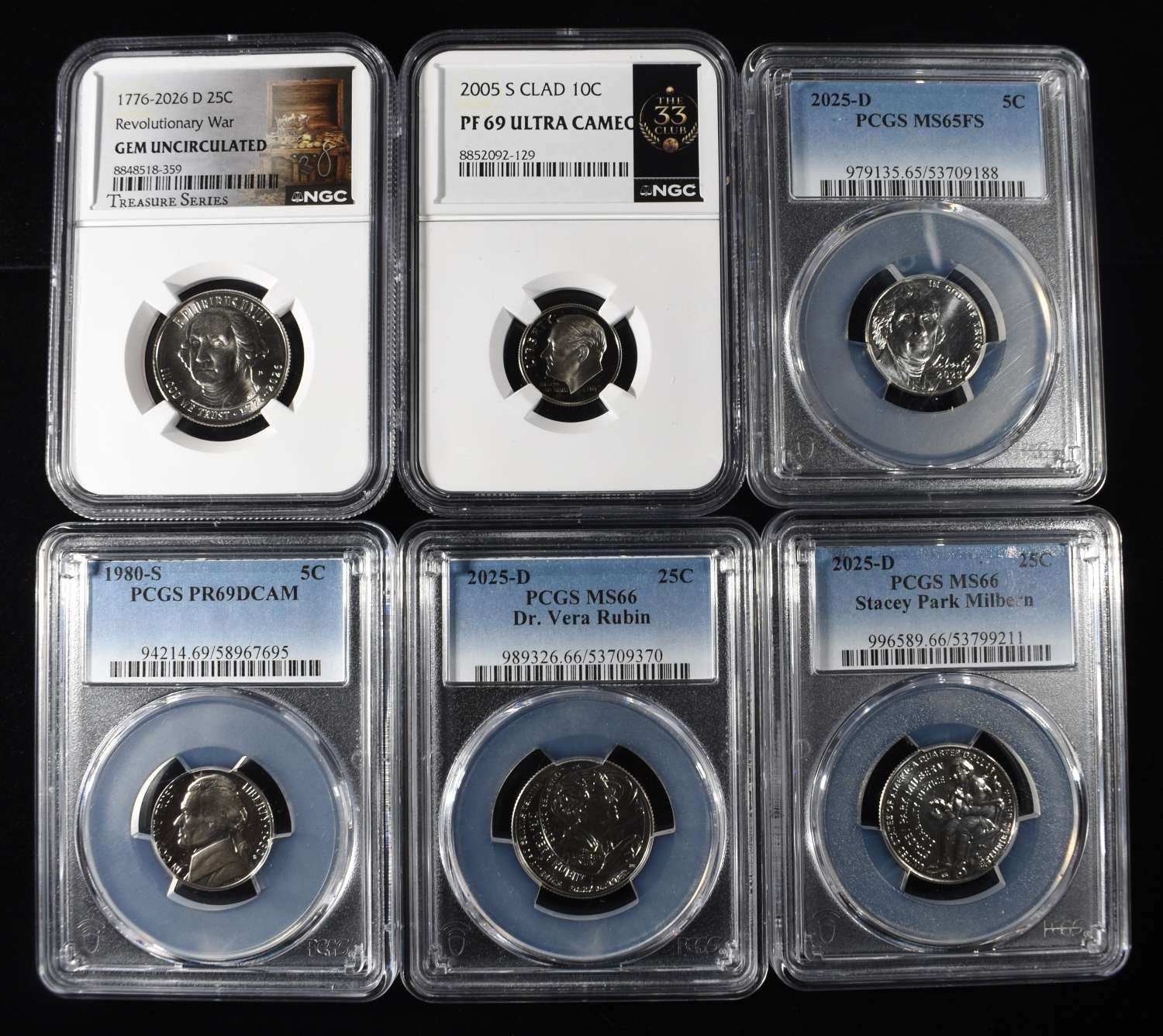(2) GRADED 5C (1) GRADED 10C & (3) GRADED 25C