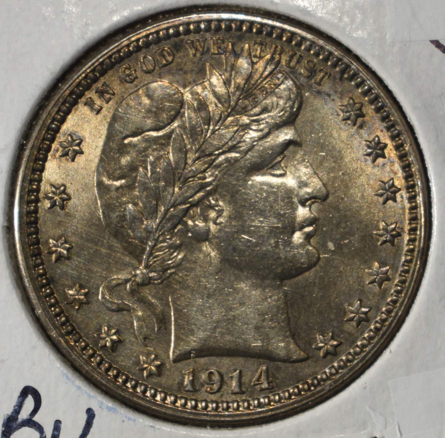 1914 BARBER QUARTER CH BU LIGHT OLD CLEANING