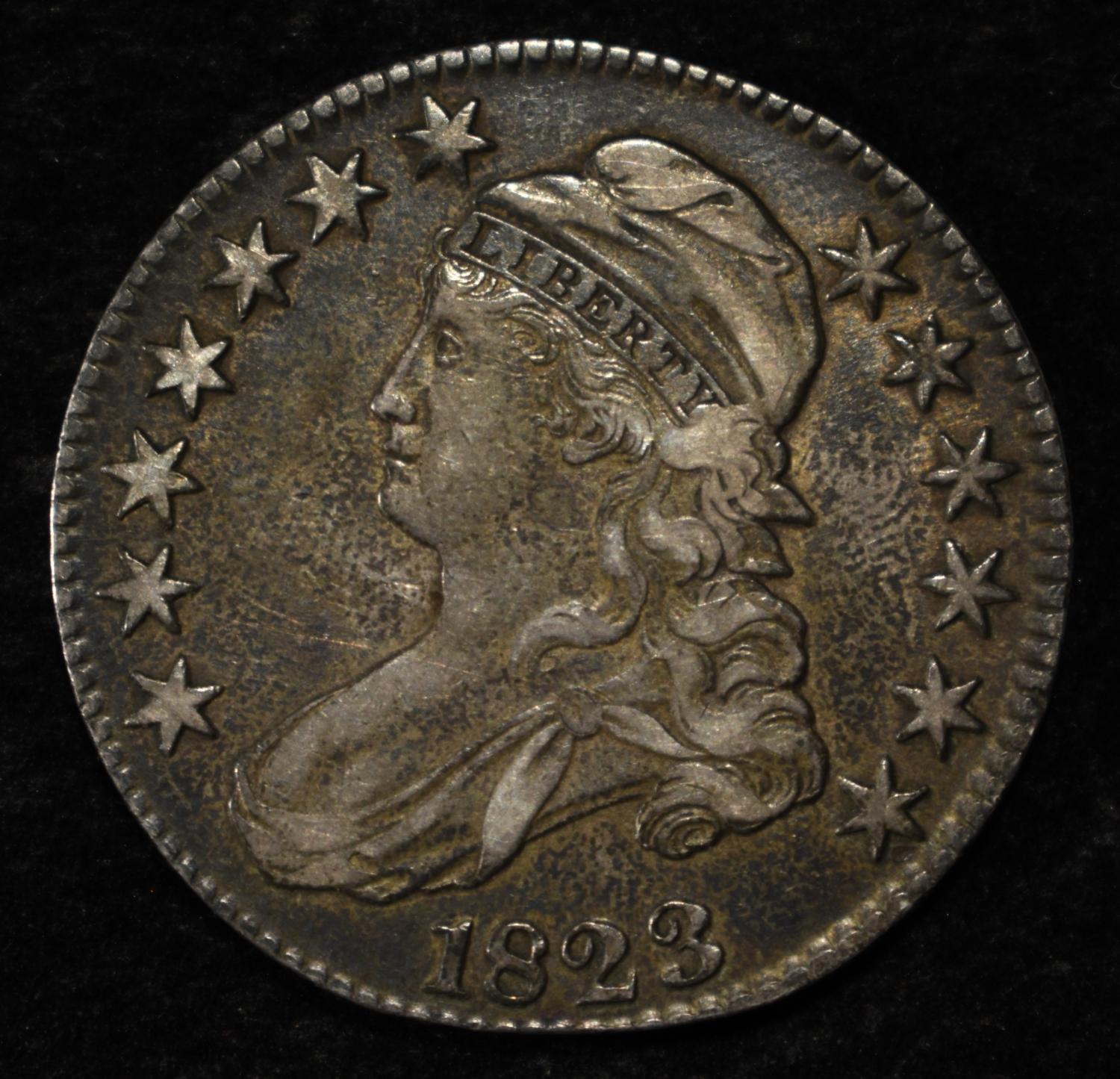 1823 BROKEN 3 CAPPED BUST HALF DOLLAR XF