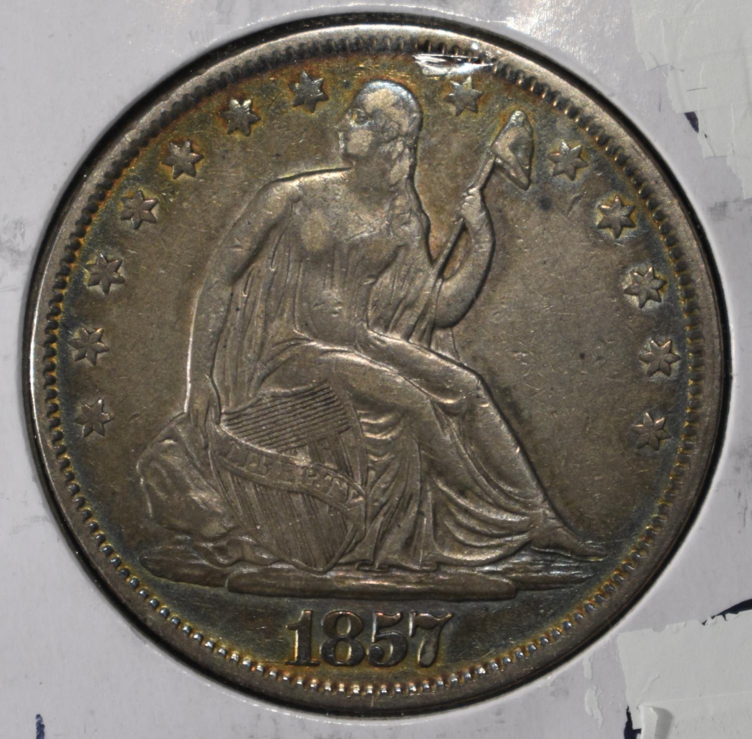1857 LIBERTY SEATED HALF DOLLAR AU
