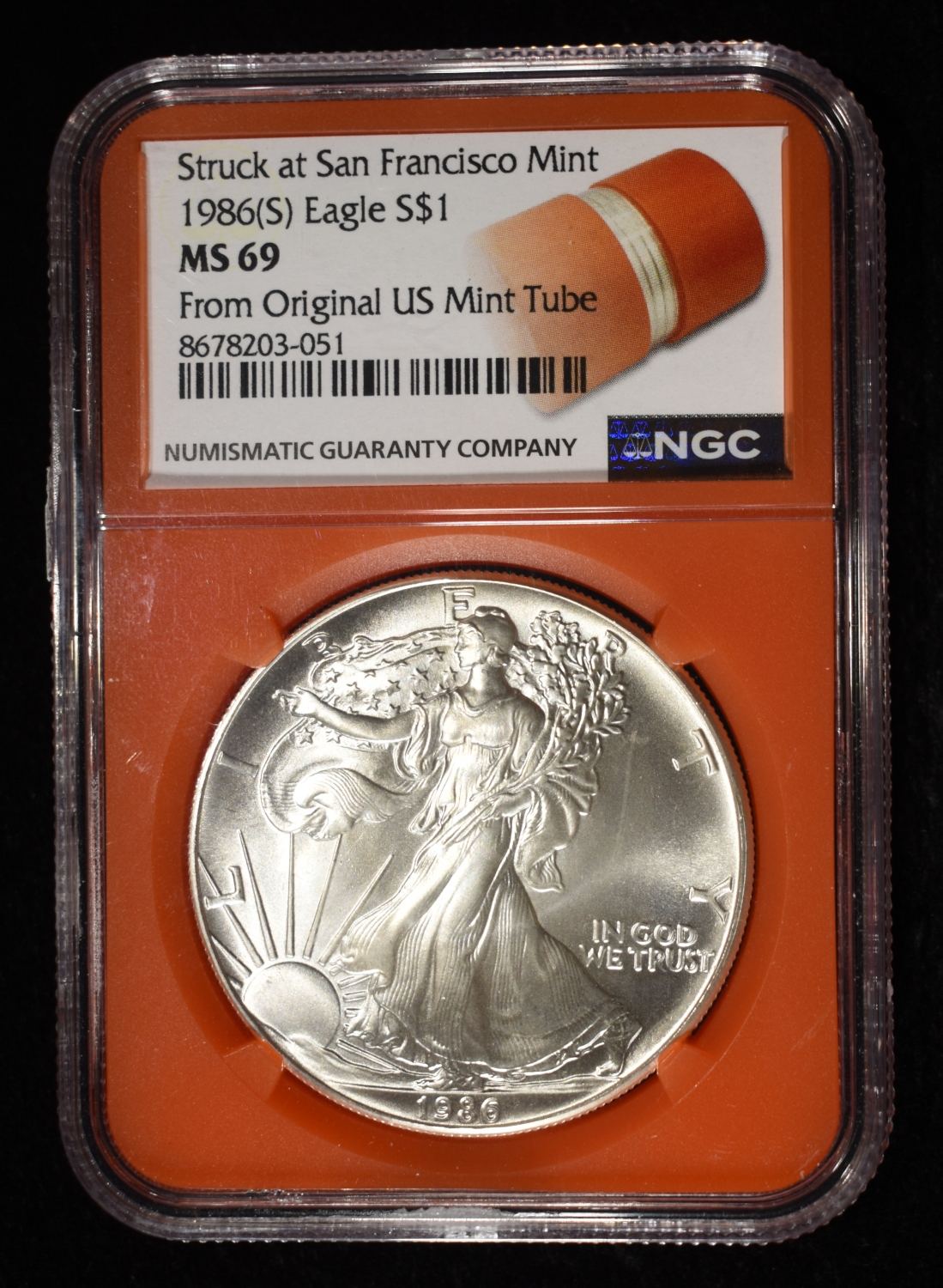 1986 (S) AMERICAN SILVER EAGLE NGC MS69