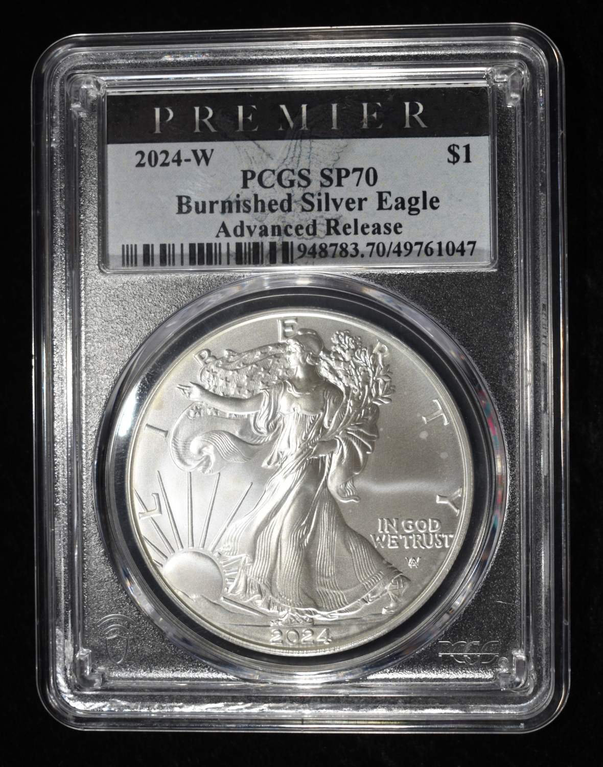 2024-W AMERICAN SILVER EAGLE PCGS SP70 BURN. AR