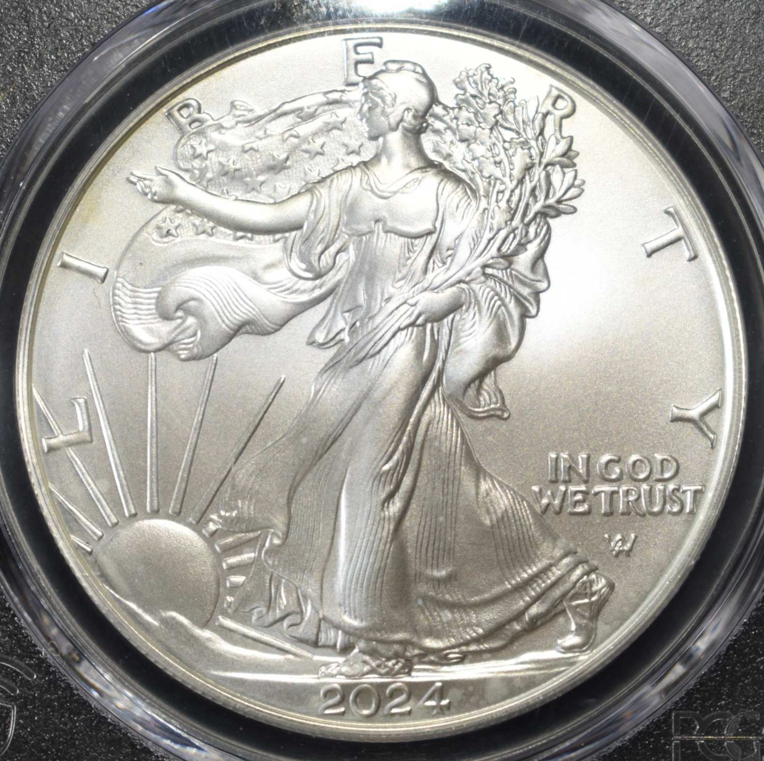 2024-W AMERICAN SILVER EAGLE PCGS SP70 BURN. AR