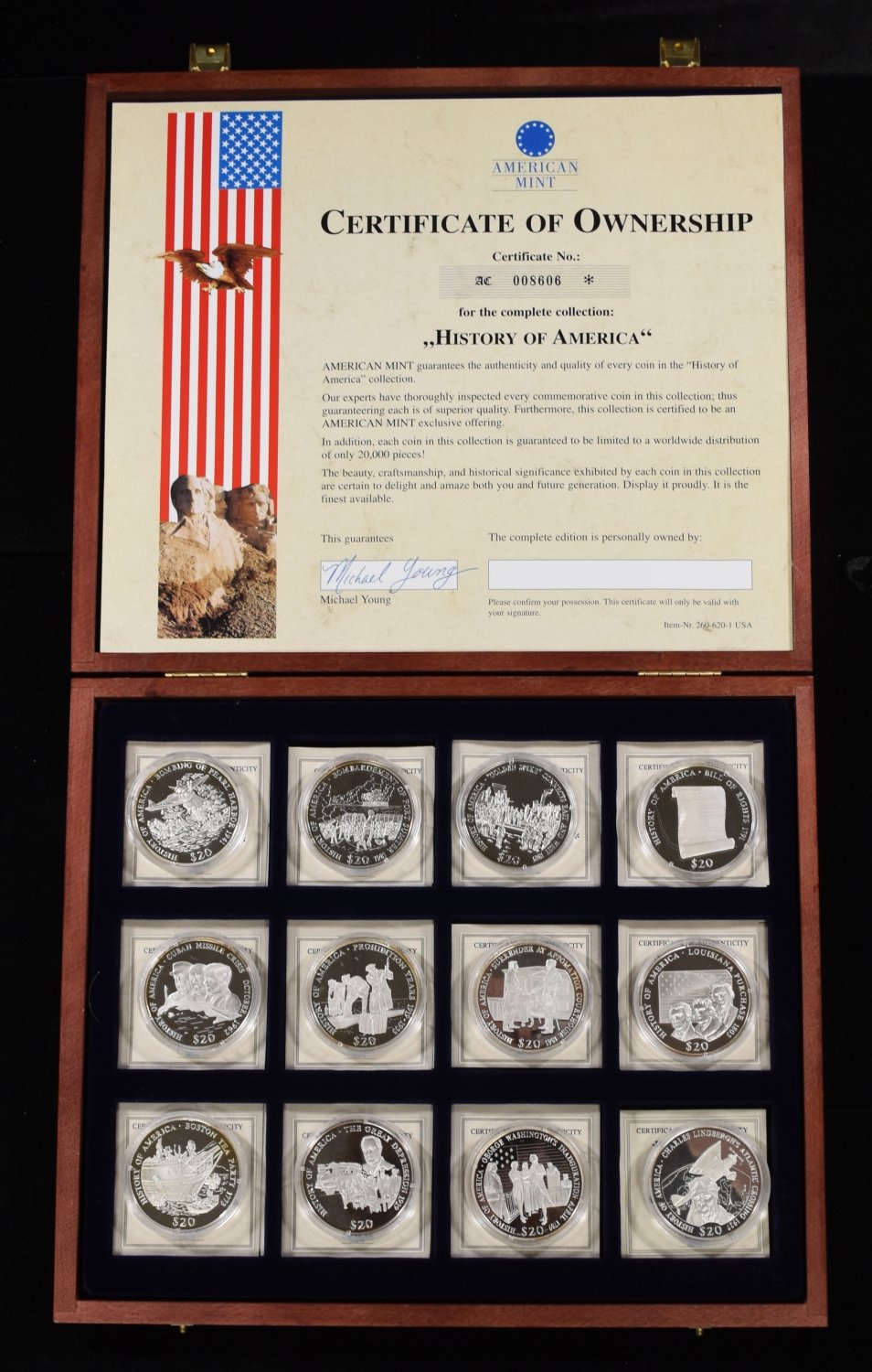 (12) LIBR $20 HISTORY OF AMERICA 20G 0.999 SILVER