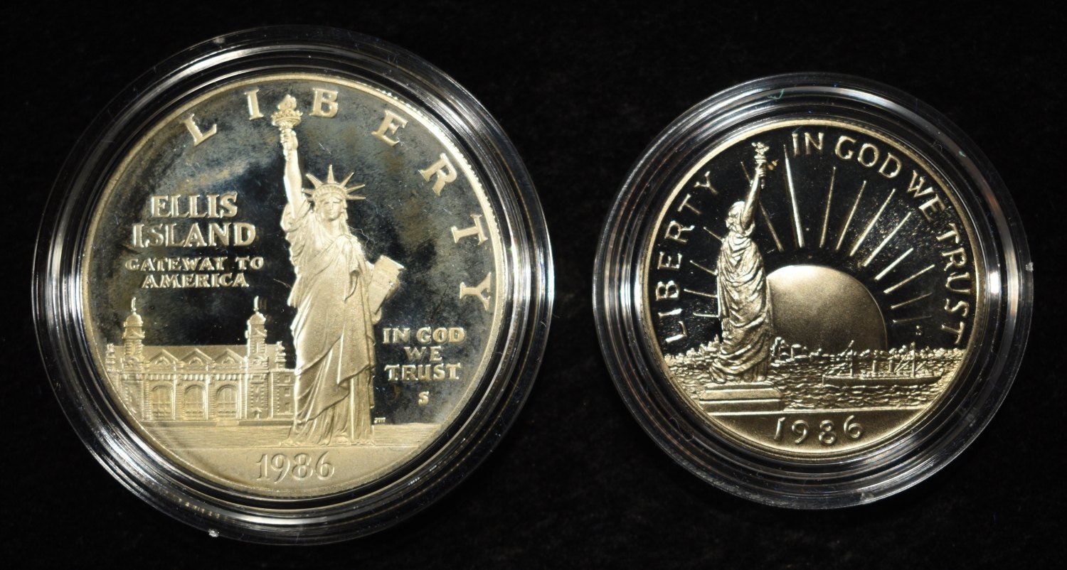 1987 COMMEM STATUE OF LIBERTY SET 2 COINS