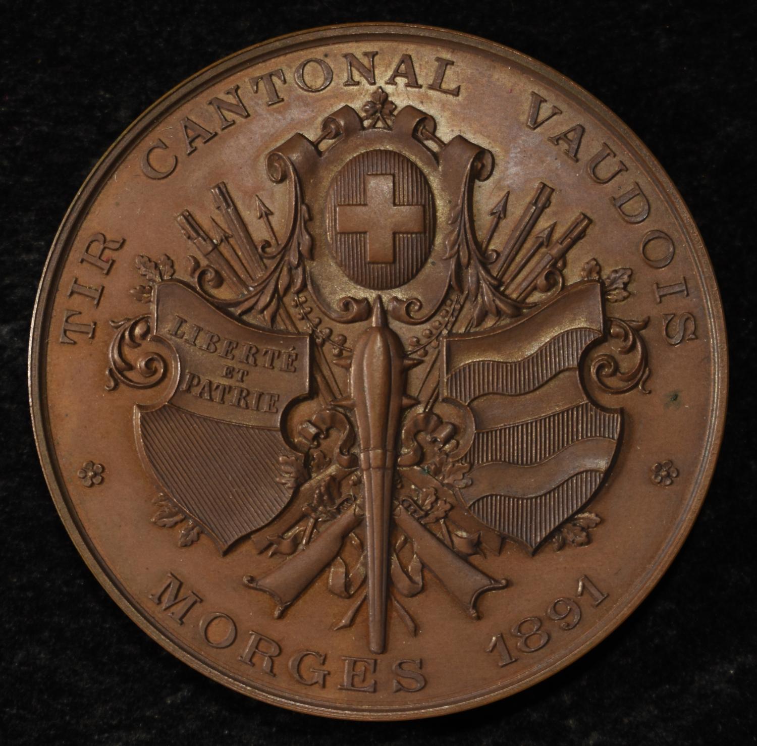 1891 SWISS SHOOTING MEDAL VAUD MORGES BRONZE