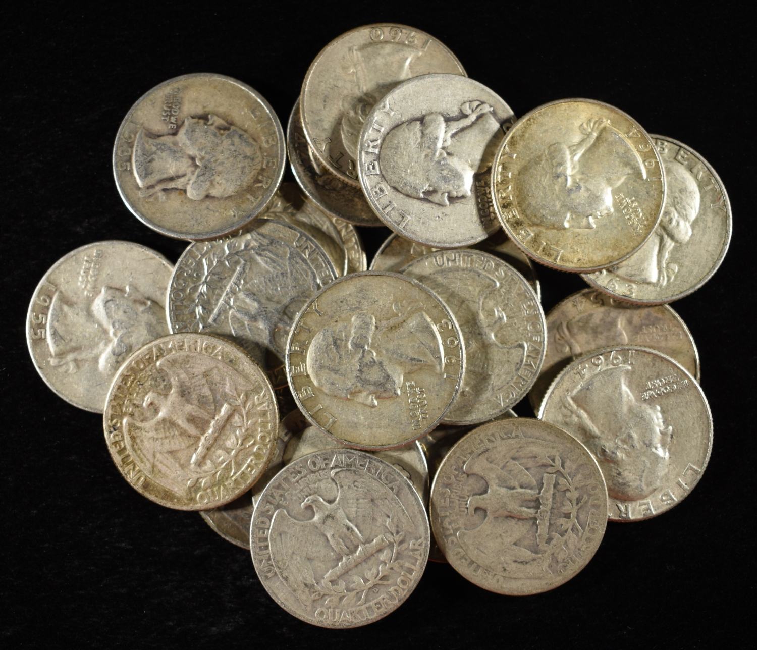 (20) 90% SILVER WASHINGTON QUARTERS