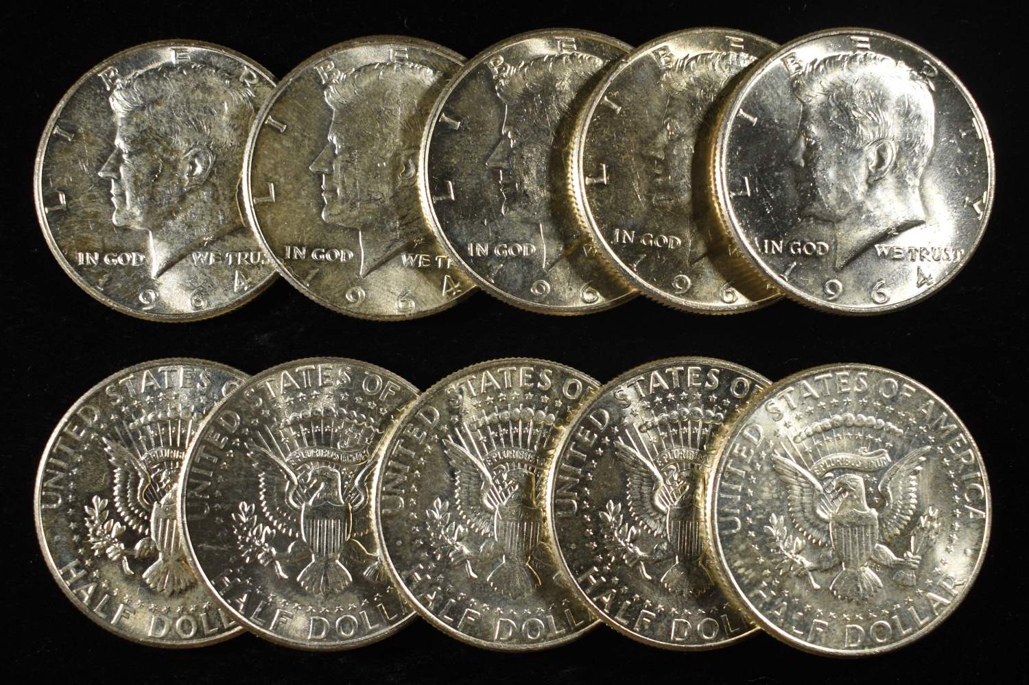 (10) KENNEDY HALF DOLLARS 90% SILVER