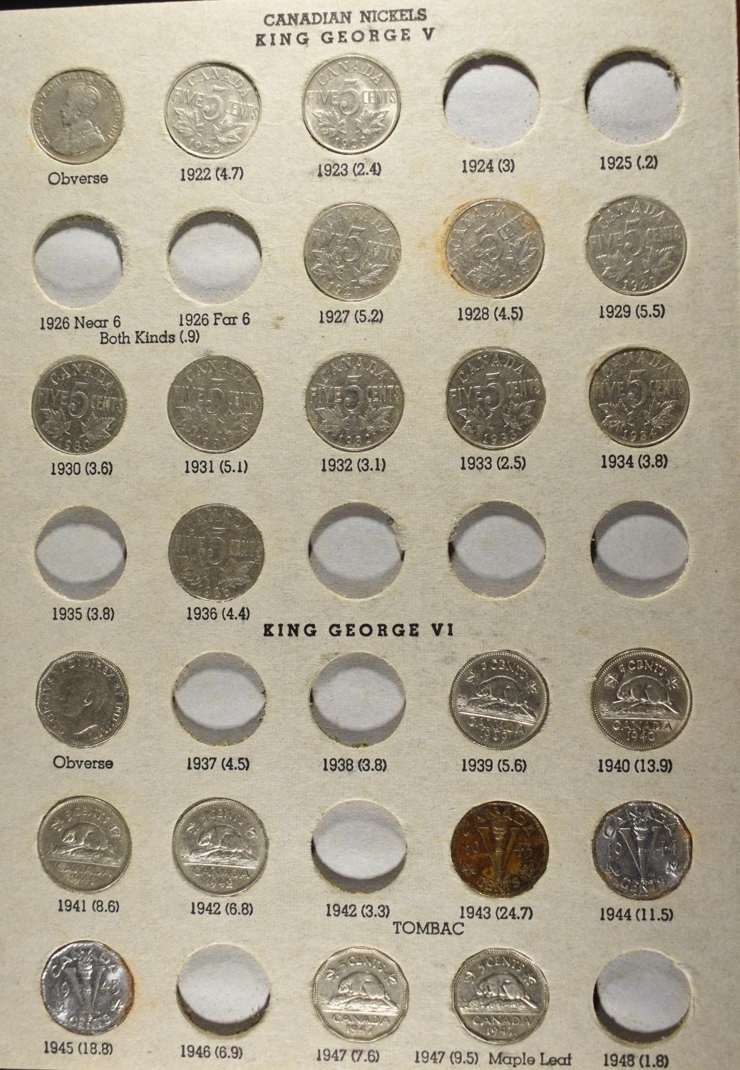 (5) CANADIAN NICKEL COLLECTIONS