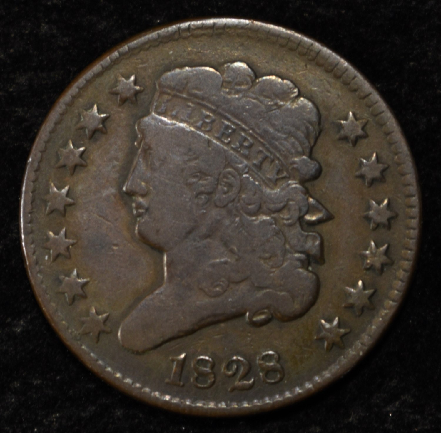 1828 HALF CENT FINE
