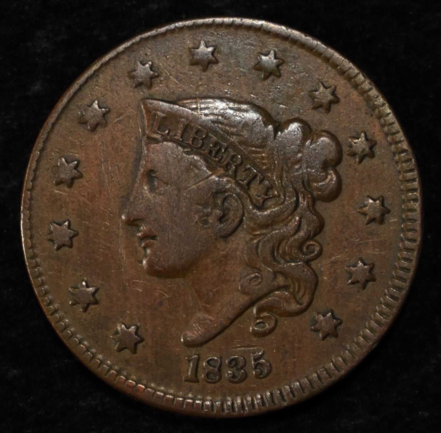 1835 LARGE CENT VF/XF SMALL SCRATCHES