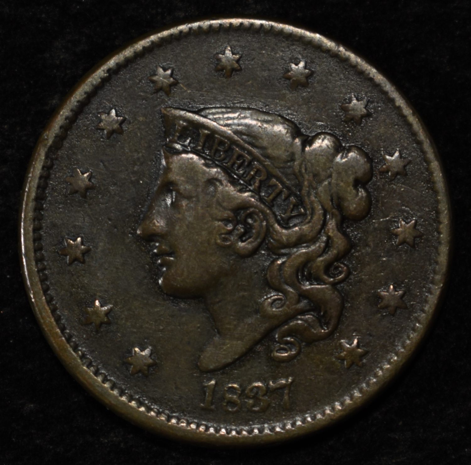 1837 LARGE CENT VF