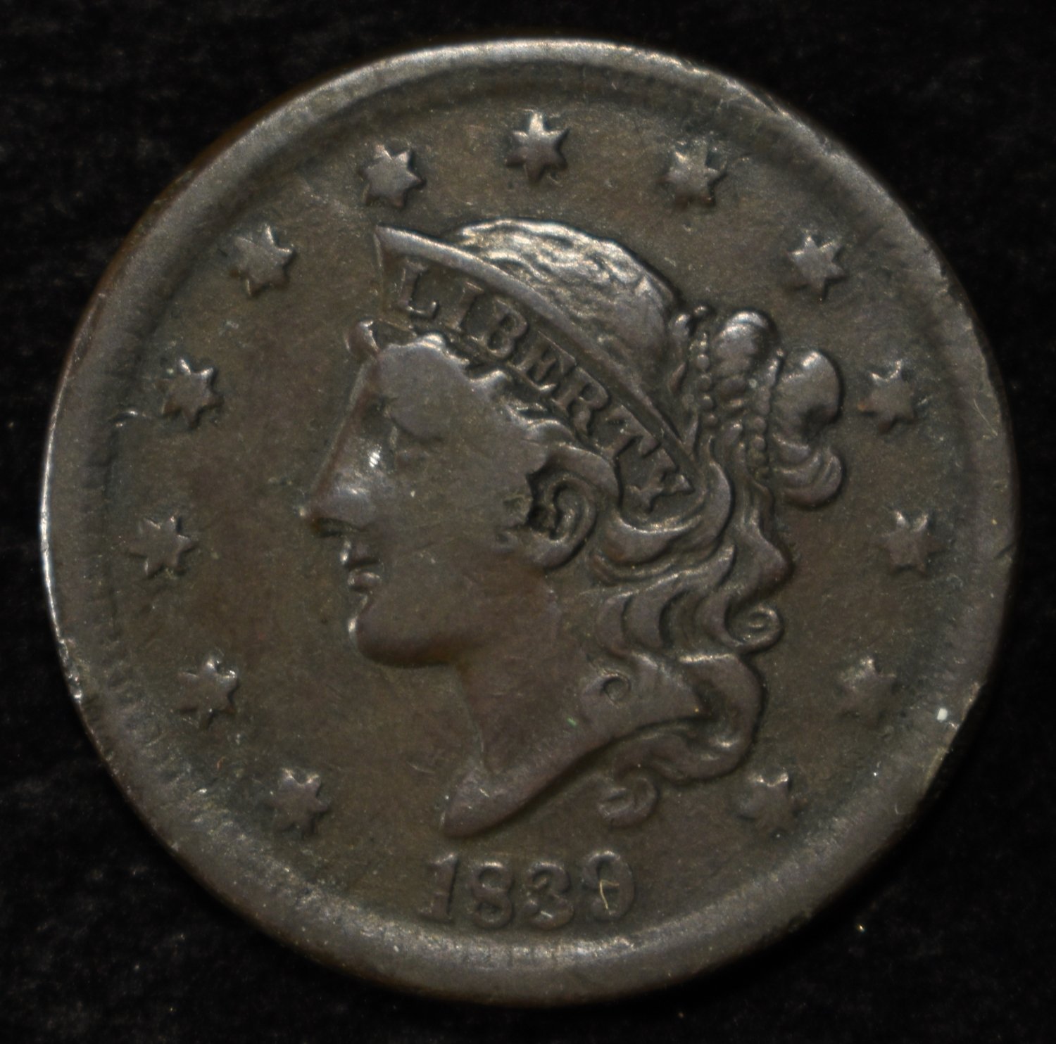 1839 LARGE CENT VF
