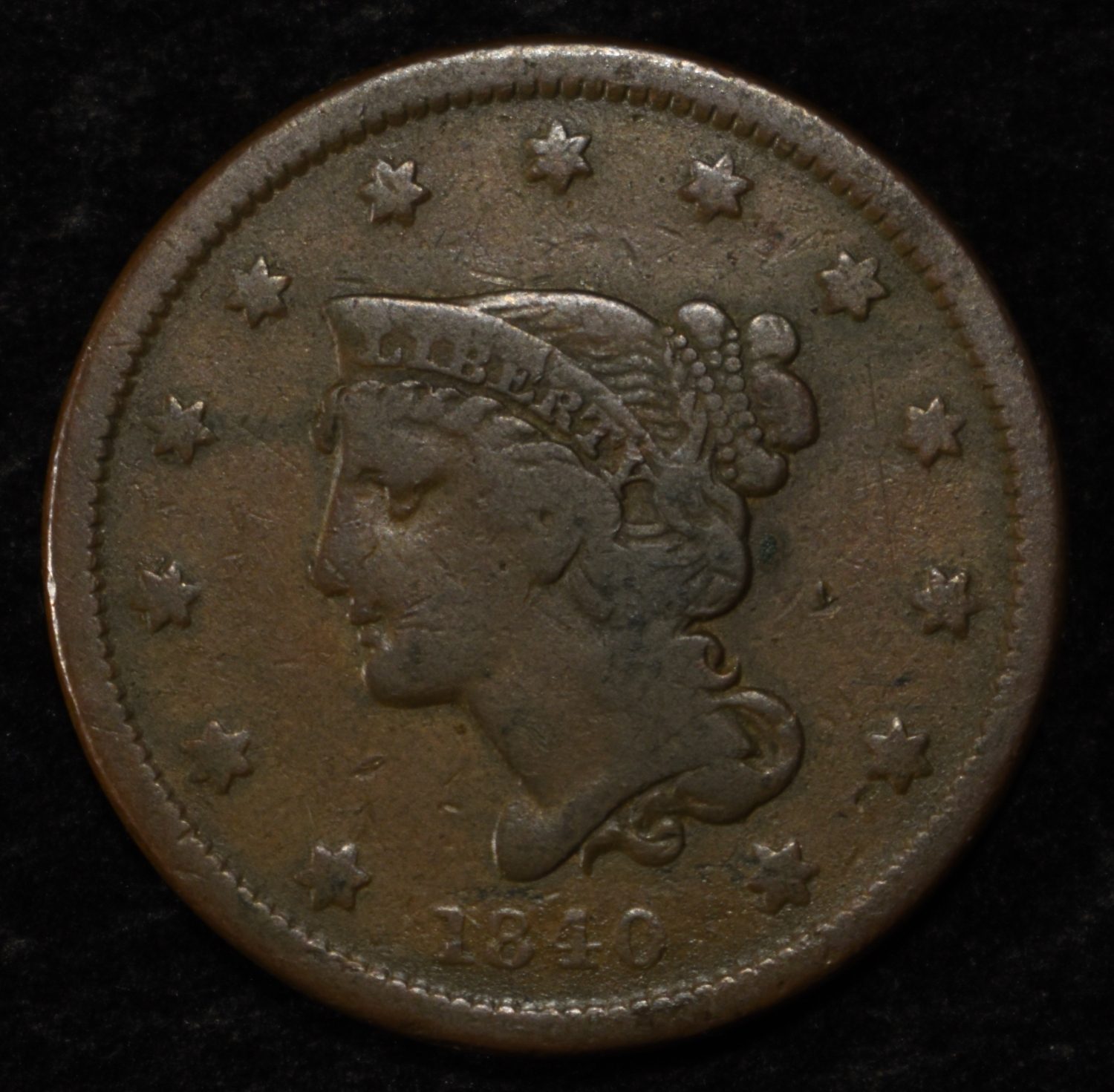 1840 SMALL DATE LARGE CENT VF