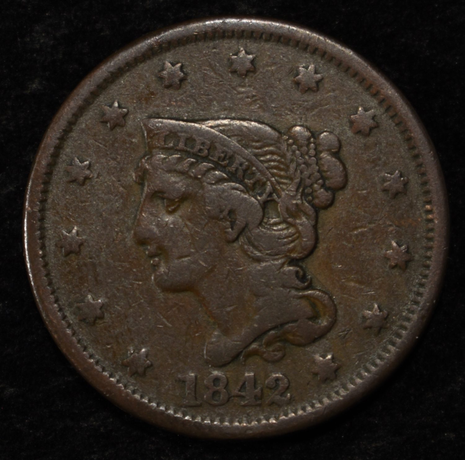 1842 LARGE DATE LARGE CENT VF