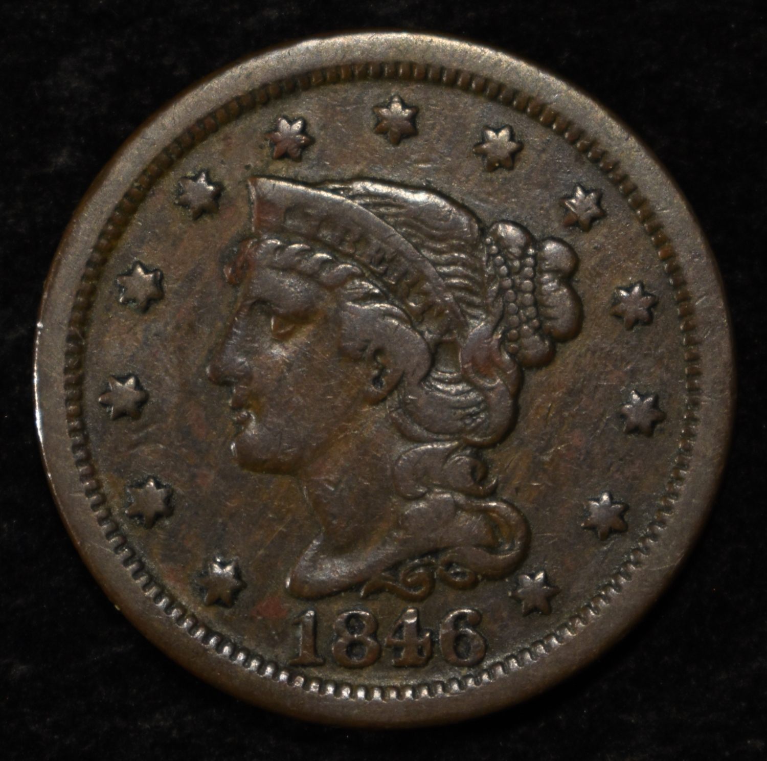 1846 LARGE CENT XF