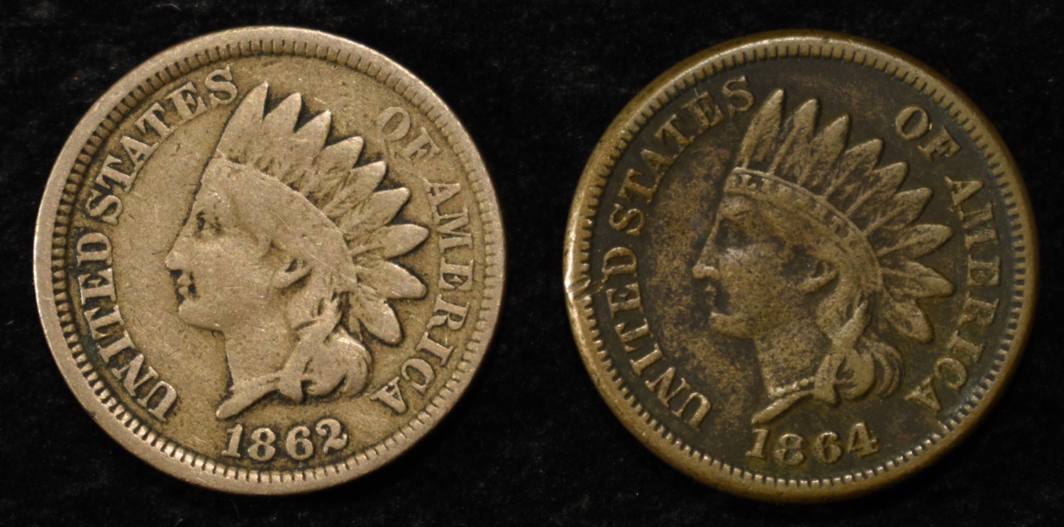 1862 VG, 1864 CN VF INDIAN CENTS