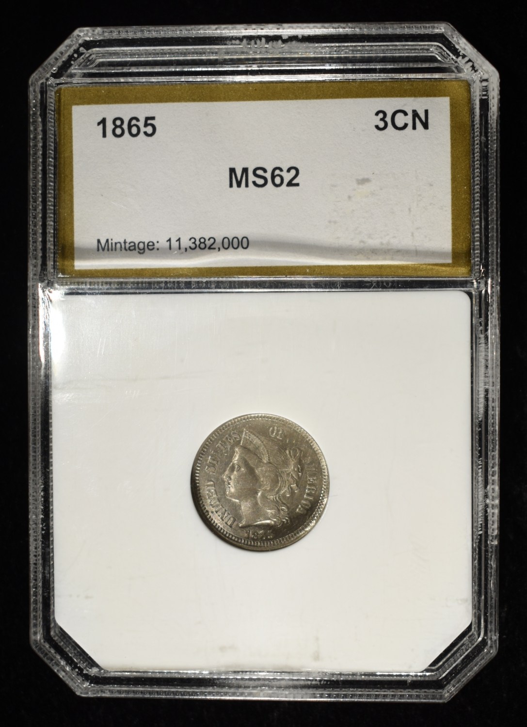 1865 3 CENT NICKEL PCI CH BU